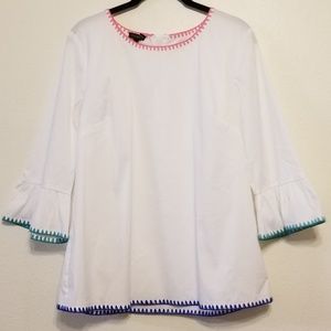 Talbots white stretch cotton embroidery/ribbon top